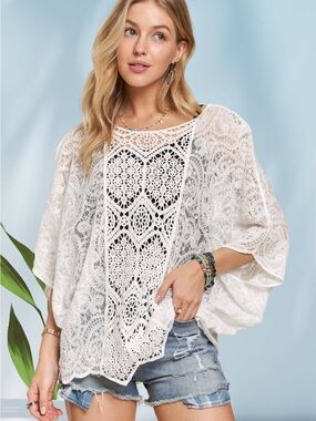 White Crochet Lace Poncho Top
